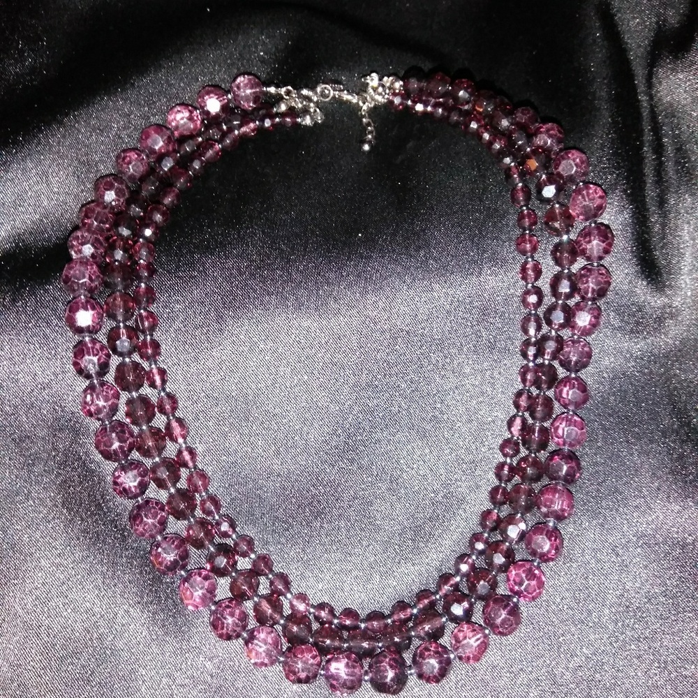 Vintage Plum Purple Beaded Layered Necklace